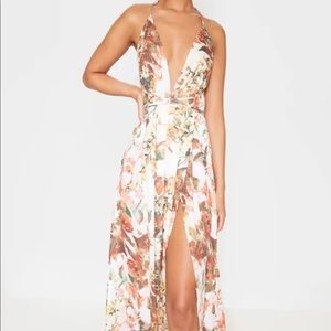 White floral chiffon halter neck maxi dress